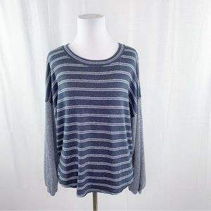 Blu Pepper striped mixed pattern long sleeve crew neck top